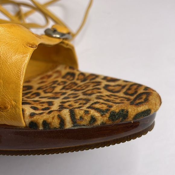 LUCIANO ROSSI Platform Heels Genuine Ostrich Laces Up Ankle Square Size 9 - Picture 8 of 12